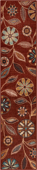 Maples Rugs Reggie Floral Runner Rug - Made in USA - Washable, Non Slip Indoor Carpet for Kitchen, Hallway, and Laundry Room, 2' x 9', Merlot