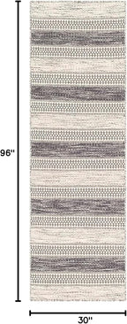Mark&Day Wool Rugs, 2x8 Marvelle Global Medium Gray Runner Area Rug, Black Ivory Carpet for Hallway, Kitchen, Bedroom or Living Room (2'6" x 8' Runner)