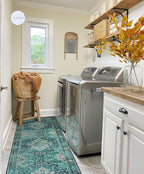 Moynesa Ultra-Thin Washable Runner Rug - 2x7 Teal Hallway Rug Runner Kitchen Carpet Runner, Non Skid Non Shedding Low Pile Bathroom Mat for Apartment Entryway Foyer Vanity RV