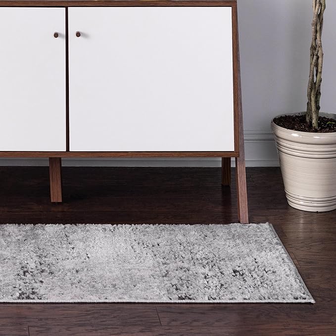 Rugs.com Leipzig Collection Rug – 12 Ft Runner Gray Low-Pile Rug Perfect for Hallways, Entryways