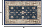 RUGGABLE Washable Vintage Area Rug – Verena Sapphire 2x3, Stain-Resistant, Non-Slip – Small Machine Washable Rugs for Living Room, Bedroom, Hallway, Entryway & Bathroom–with Standard Pad