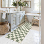 LIVEBOX Washable Runner Rug Checkered, 2x6 Green Runner Rugs for Hallway, Non-Slip Kitchen Runners, Farmhouse Neutral Classic Geometric for Hallways, Entryway, Bedroom, Bathroom(Green 2'x6')