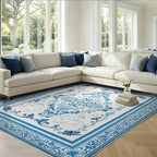 SOULFUL Medium Pile 4x6 Rugs for Living Room - Soft Foot Feel Area Rug - Blue Boho Floral - Washable Non-Slip - Perfect for Bedroom Kids Room Under Dining Table Office