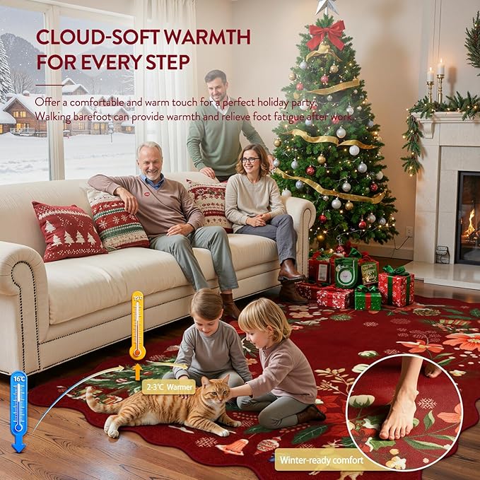 Lahome Floral Christmas Runner Rug, 2x6 Red Christmas Rug Runner Non Slip, Soft Kitchen Runner Rugs with Rubber Backing Holiday Carpet Runner for Hallways Bedroom Laundry, Red