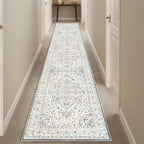 Enkor Runner Rugs for Hallway, 2x10 Washable Soft Non Slip Floor Rugs for Kitchen, Modern Mat for Living Room Bedroom Entryway White & Grey