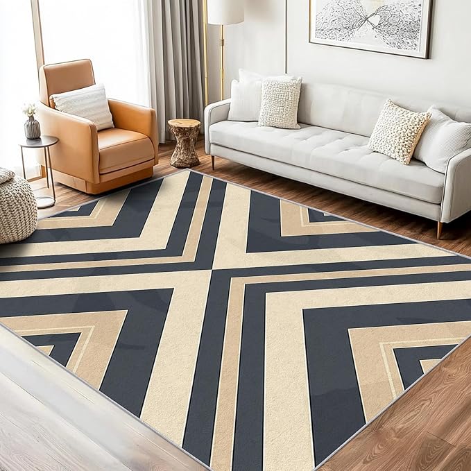 Modern Geometric Rug, Washable 4x6 Rug for Living Room, Herringbone Chevron Patterned Indoor Carpet, Modern Geometric Decor for Home, Bedroom, Soft Non Slip Thin Design FER76