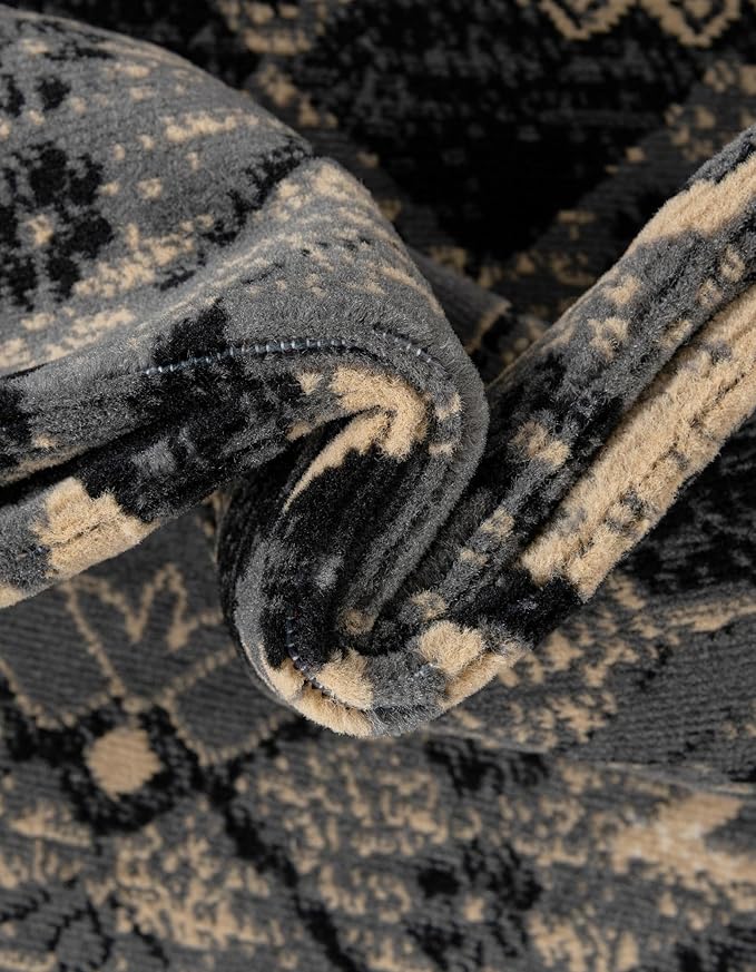 Unique Loom Taftan Collection Border Geometric Tribal Inspired Design Area Rug (9' 10 x 13' 0 Rectangular, Black/ Gray)