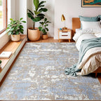 WITSHOCK Living Room Area Rugs 6x9: Abstract Rugs Machine Washable for Bedroom Carpet Resistant Non-Slip Carpet Large Indoor Floor for Dining Room Farmhouse Nursery Blue Brown