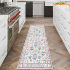 Boho Floral Machine Washable Runner Rug 2x6, Blush Pink Kitchen Runner Rug Non-Slip, Super Thin Hallway Rug Runner Printed Faux Wool Soft Carpet for Entryway Bedroom Laundry Indoor