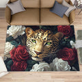 Leopard Rugs for Bedroom - 2x3 Area Rug - Flowers Leopard Rugs for Living Room, 3D Flowers Animal Rug, Washable Home Decor Carpet