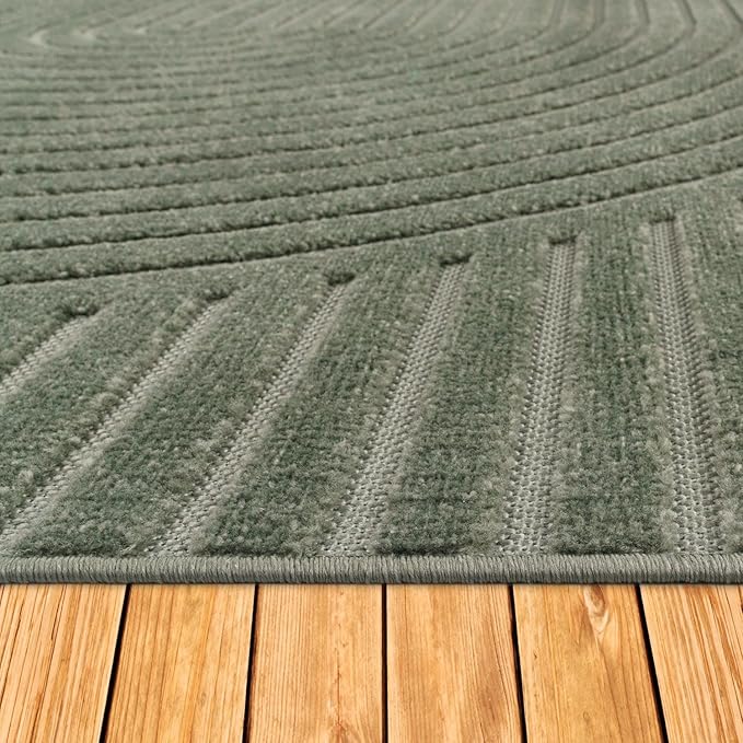 Paco Home Modern Area Rug with Curved Bow Pattern – Minimalist Design in Green, Size: 2'8" x 4'11"