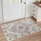 SERISSA Boho Rugs for Entryway, 2x3 Entryway Rug Non-Slip Washable Small Area Rug, Ultra Soft Oriental Vintage Low-Pile Indoor Door Mat Earth Tone Floor Carpet for Entrance Kitchen Bathroom