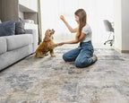6x9 Area Rug Living Room Rugs - Washable Neutral Modern Abstract Soft Thin Large Rug Indoor Floor No Slip Rug Carpet for Bedroom Under Dining Table Home Office Decor - Blue Grey