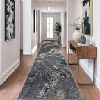 Abstract 2x6 Runner Rug: Modern Washable Rug for Entryway Hallway Bedside Kitchen Indoor - Non Slip Thin Low Pile - Black Gold