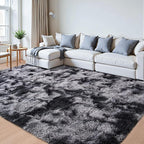 Beglad Fluffy Large Area Rugs 8x10 Feet, Modern Minimalist Style Shag Fuzzy Rugs, Non-Slip Indoor Carpet Soft Rugs for Kids Room, Bedroom & Living Room, Tie-Dyed Black&Dark Grey