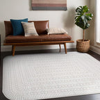 Beverly Rug Modern Geometric Area Rug 5x7 Low-High Pile Durable Soft Abstract Grid Indoor Rugs for Living Dining Room Office Stain Resistant Non Shedding Casual Indoor Carpet Beige White 5 x 7