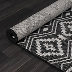 Beverly Rug Waikiki Boho Indoor Outdoor Rug 6x9, Washable Outside Carpet for Patio, Deck, Porch, Bohemian Area Rug, Farmhouse Rugs, Aztec Tribal Rug, Black and White