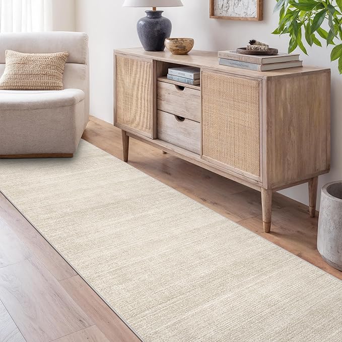 Art&Tuft Non-Slip Runner Rug - 2.5x10 Runner Rug Washable Low-Pile Rugs Runners, Soft Distressed Carpet Runner for Bedroom Bathroom Kitchen Laundry Living Room, Beige