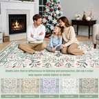 8x10 Area Rugs for Living Room: Floral Washable Rug Vintage Large Soft Boho Non-Slip Carpet Indoor Stain Resistant Low Pile Carpets for Bedroom Dining Room Farmhouse Nursery Home Office Green Beige