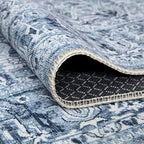 Bloom Rugs Washable Non-Slip 10 ft Runner - Ivory/Denim Blue Traditional Medallion Runner for Entryway, Hallway, Bathroom, and Kitchen - Exact Size: 2.5' x 10'