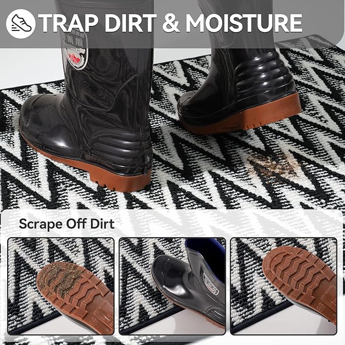 Indoor Door Mat 24x35, Dirt Resistant & Absorbent Doormat for Entryway Inside, Non-Slip Rubber Backing Front Door Mat Indoor Entrance, Low-Profile, Washable, Black