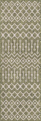 Unique Loom Outdoor Trellis Collection Area Rug - Tribal Trellis (2' x 8' Runner, Green/ Natural)