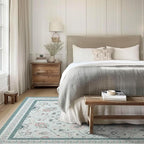 EVERGRACE Area Rugs for Living Room 6x9, Boho Floral Faux Wool Indoor Outdoor Rugs, Washable Rugs for Bedroom Dining Room Entryway Kitchen, Low Pile Floor Mat Carpet for Home Decor, Pale Blue