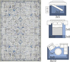 jinchan Kalen Area Rug 6x9 Washable Living Room Rug Soft Vintage Indoor Thin Retro Distressed Floor Cover Blue Floral Country Boho Rug Non Slip Carpet for Bedroom Office Dining Room