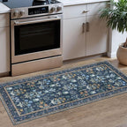 Boho 2x5 Runner, Navy Floral Washable Hallway Runner, Non-Slip Kitchen Runner, Super Thin Printed Faux Wool Soft Carpet for Entryway, Front Door, Backdoor, Bedside