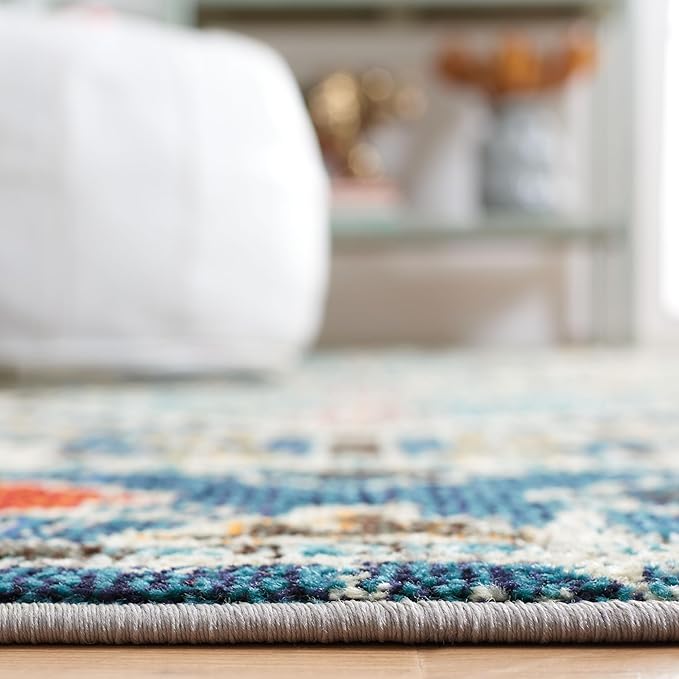 SAFAVIEH Madison Collection Area Rug - 9' x 12', Navy & Beige, Boho Diamond Distressed Design, Non-Shedding & Easy Care, Ideal for High Traffic Areas in Living Room, Bedroom (MAD418M)