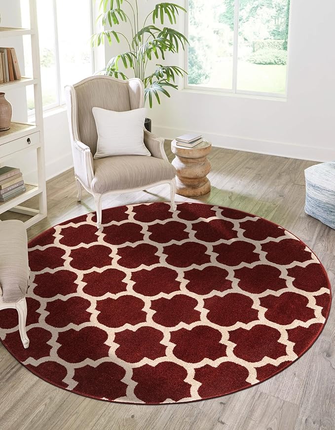 Rugs.com Lattice Collection Rug – 6 Ft Round Dark Terracotta Medium-Pile Rug Perfect for Kitchens, Dining Rooms