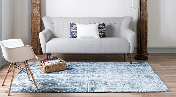 Rugs.com Lattice Trellis Collection Rug – 9' x 12' Blue Low-Pile Rug Perfect for Living Rooms, Large Dining Rooms, Open Floorplans