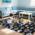 Cat Paws Black Area Rug for Living Room, Non-Slip Backing Low Pile Modern Abstract Rug for Indoor Use, 3x5 Washable Carpet