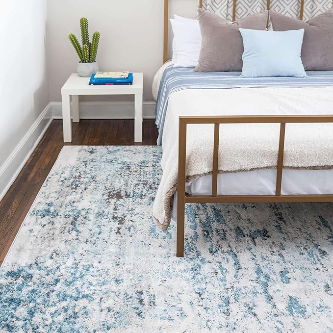 Rugs.com Leipzig Collection Area Rug – 8X10 Blue Low-Pile Rug Perfect for Living Rooms, Large Dining Rooms, Open Floorplans
