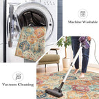 Lahome Moroccan Trellis Round Area Rugs, Washable Small Round Rug 3ft Non-Slip, Soft Vintage Ultra-Thin Circle Carpet for Bedroom Entryway Kitchen Laundry Bathroom, Cream/Multi