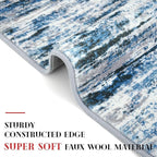 Modern Abstract 5x7 Machine Washable Area Rug Non-Slip Soft Bedroom Living Romm Rug Grey Blue White Thin Print Faux Wool Floor Carpet Throw Rugs for Nursery Playroom Dining Room Indoor