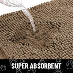 Smiry Dog Door Mat for Muddy Paws, Absorbent Dirt Trapper Non Slip Quick Dry Washable Chenille Mat for Mud Dogs, Entry Rug for Indoor and Outdoor (40x32 Inches, Camel and Black)