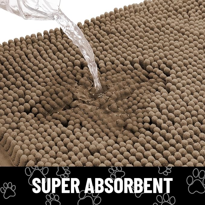 Smiry Dog Door Mat for Muddy Paws, Absorbent Dirt Trapper Non Slip Quick Dry Washable Chenille Mat for Mud Dogs, Entry Rug for Indoor and Outdoor (59x24 Inches, Camel and Black)