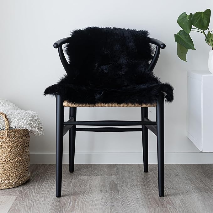 Sheepskin Long Hair 2x3 ft | Bedside Rugs for bedrooms, Sofa, Chair or The Dining Table | Each Sheepskin Rug is Unique and Created by Nature | Small Fluffy Rug in Color Black