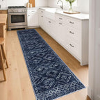 KILOCOCO Hallway Runner Rug 2x8 Runners for Hallways Washable Runner Rug Non Slip Rubber Backed Low-Pile Runners for Bedroom Kitchen Living Room Laundry Room Boho Rugs, Dark Blue