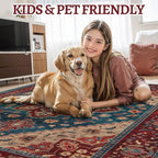 Tangsoo Oriental Red Rug 5x7 Washable Area Rugs for Living Room, Vintage Indoor Non Slip Large Area Rugs, Print Distressed Carpet, Soft Boho Low Pile Foldable Floor Rug for Bedroom Dining Room