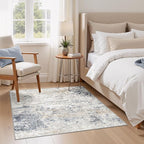 Square Area Rug Living Room Rugs - 5x5 Washable Large Soft Indoor Neutral Modern Abstract Low Pile Rug Carpet for Bedroom Dining Room Farmhouse Home Office - Beige Blue