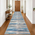 Modern Abstract Runner Rug 3x16, Blue Washable Long Kitchen Runner Non-Slip Soft Hallway Rug Runner Ultra Thin Print Faux Wool Carpet for Entryway Bedroom Laundry Room Indoor Home Decor