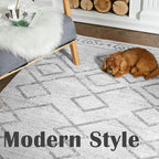 jinchan Moroccan 6x9 Area Rugs for Living Room - Machine Washable Soft Modern Geometric Stain Resistant Ultra-Thin Low-Pile Large Rug Non-Slip Carpet for Bedroom Kitchen Dining Room (6x9ft, Grey)