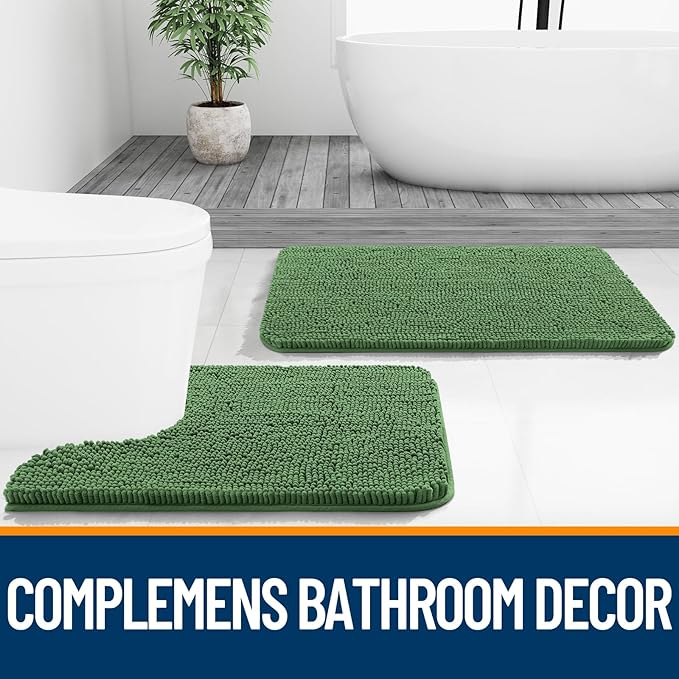 OLANLY Bathroom Rugs 30x20, Extra Soft Absorbent Chenille Bath Rugs, Rubber Backing Quick Dry, Machine Washable Bath Mats for Bathroom Floor, Tub and Shower, Home Decor Accessories, Olive Green