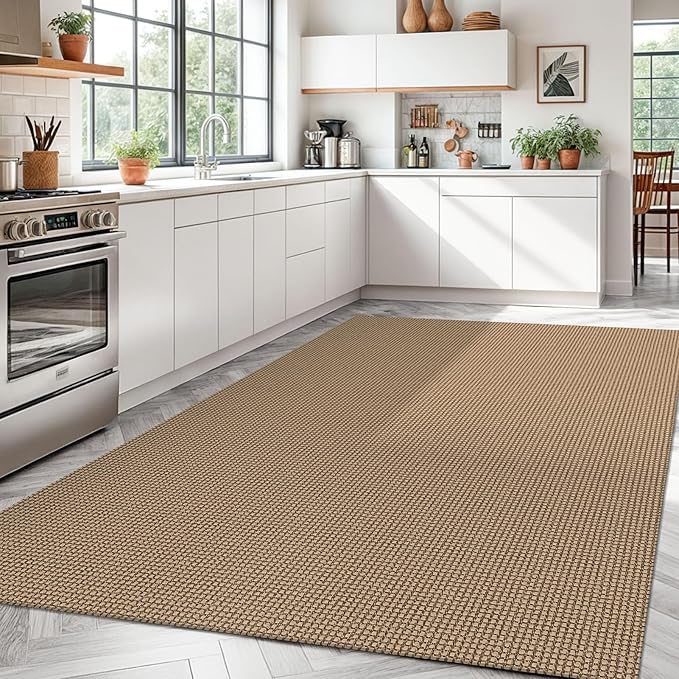 Braided Area Rug 5x7 Ft Washable Rugs for Living Room Non Slip Bedroom Rugs Dining Room Rug Cotton Living Room Woven Floor Carpet for Nursery Playroom, Orange/Tan/Brown