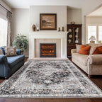 Rugs for Living Room, 8x10 Large Area Rugs Ultra Soft Washable, Vintage Boho Faux Wool Carpet for Dining Room, Bedroom, Office, Home Decor (Dark Grey)