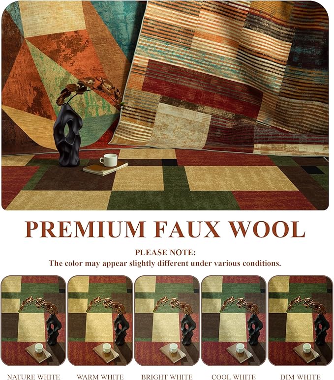 YIHOUSE Red and Green Rug 8x10, Burgundy Farmhouse Vintage Rugs Washable for Living Room,Burnt Orange Area Rug Non Slip,Geometric Boho Area Rug for Kitchen,Dining Room,Bedroom