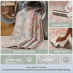 Kokia 8x10 Washable Area Rugs Blossom Pink with Vintage Orient Design Soft Rug for Living Room or Bedroom Non-Slip Low Pile Stain Resistance Features Distressed Medallion Pattern