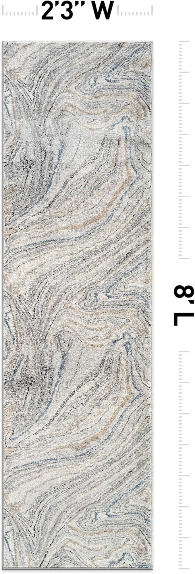 Rugshop Marble Swirl Distressed Gray Area Rug Modern Indoor Rug for Living Room, Bedroom, or Dining 2' 3" x 8' Runner Ideal for Hallway, Kitchen, Entryway, or Behind The Sofa